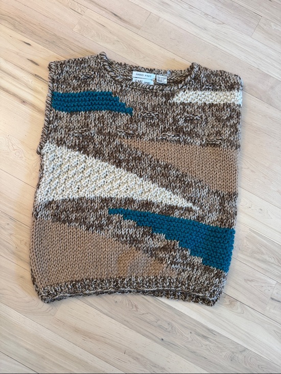 Sweaters - Vintage-80s-Hand Knit Geometric Sweater Vest